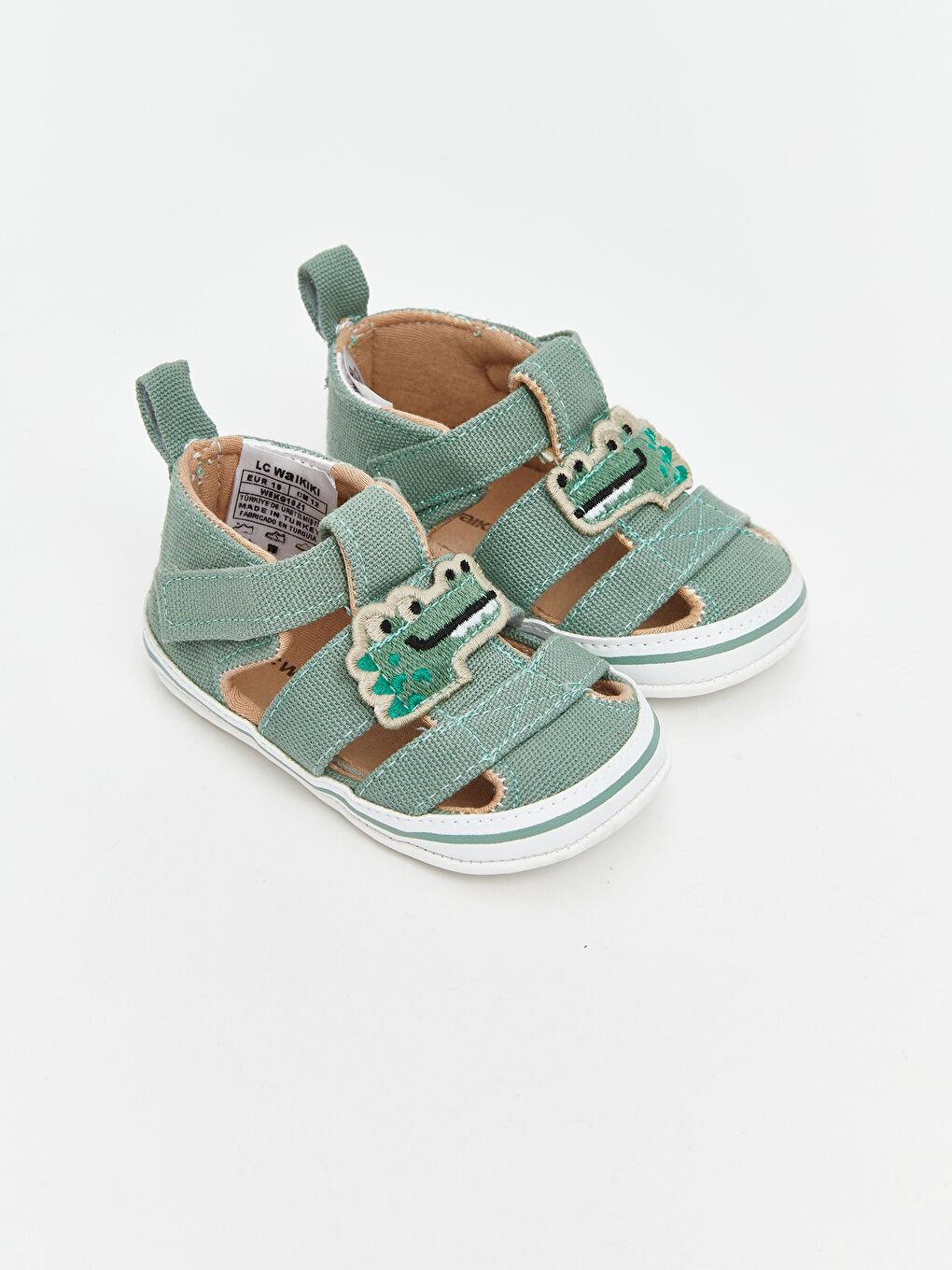 Yeşil Dinozor Nakışlı Erkek Bebek Sandalet