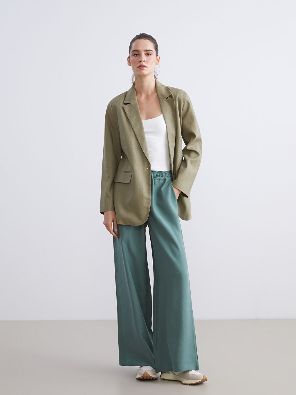 Elastic Waist Wide Leg Women's Trousers