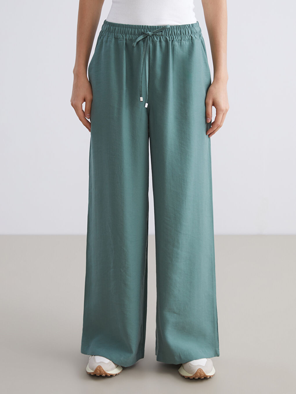 Elastic Waist Wide Leg Women's Trousers-1