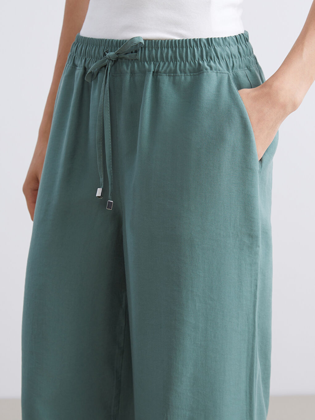 Elastic Waist Wide Leg Women's Trousers-2