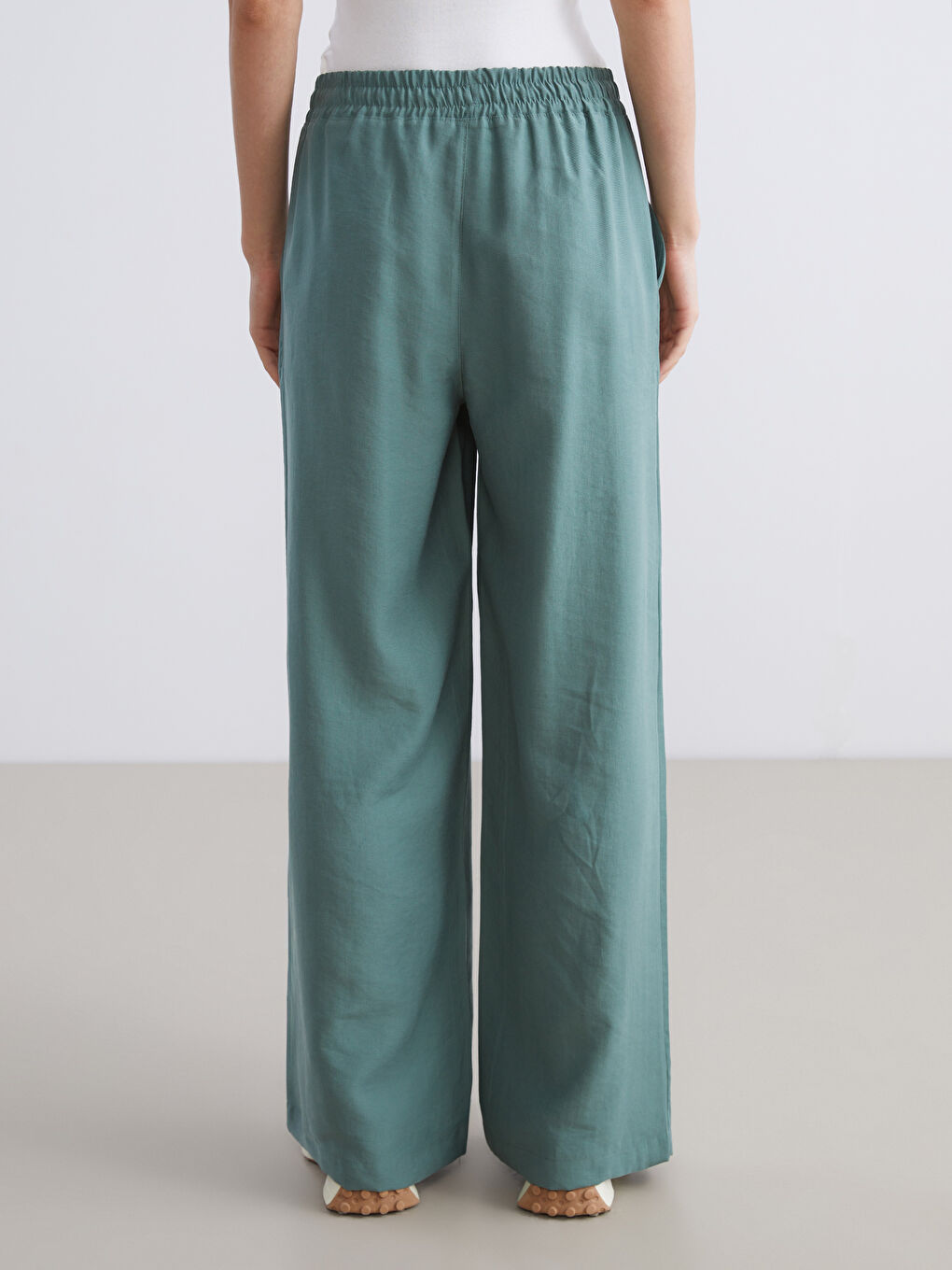 Elastic Waist Wide Leg Women's Trousers-3