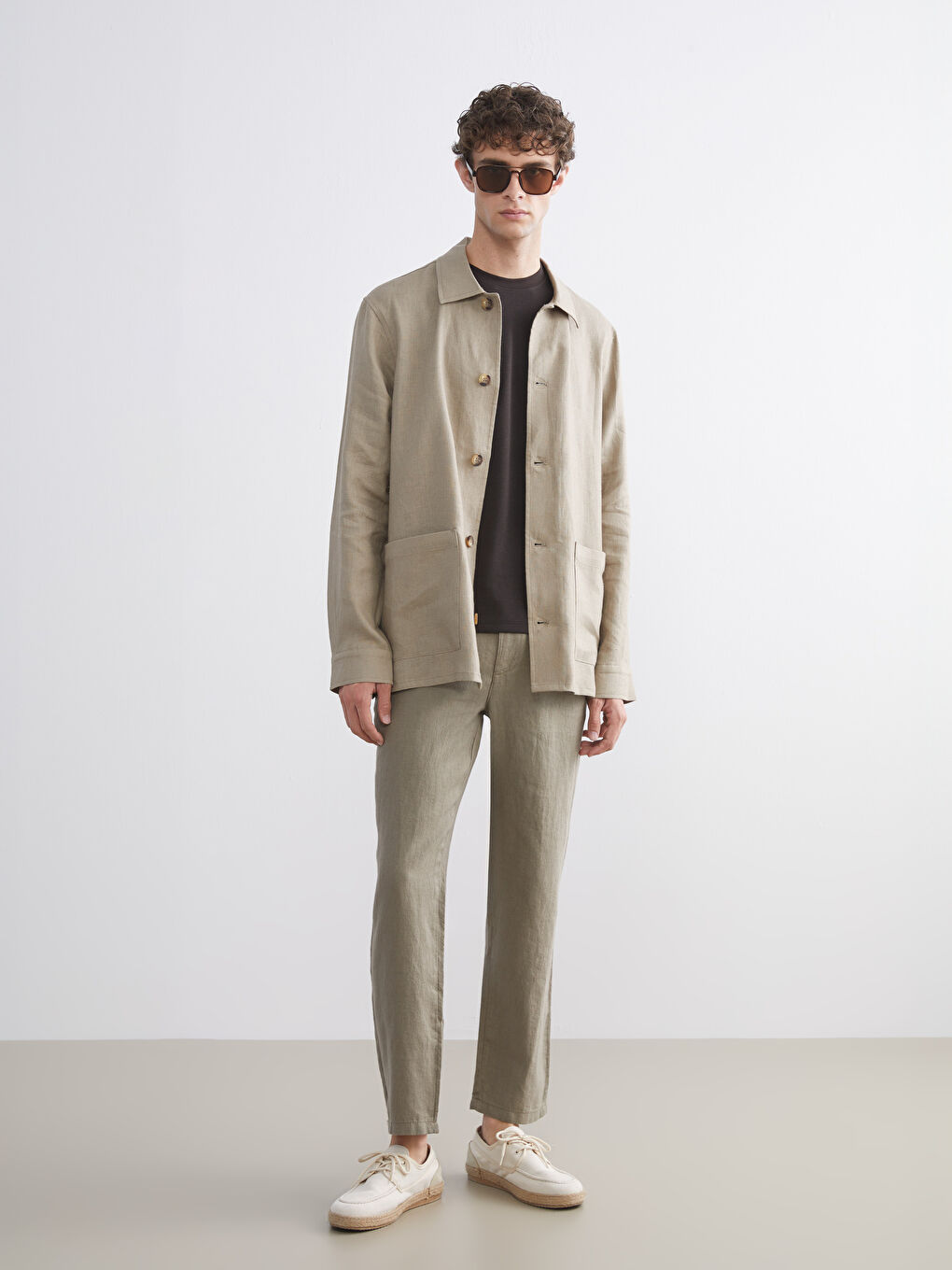 Yeşil Standart Kalıp %100 Keten Erkek Pantolon