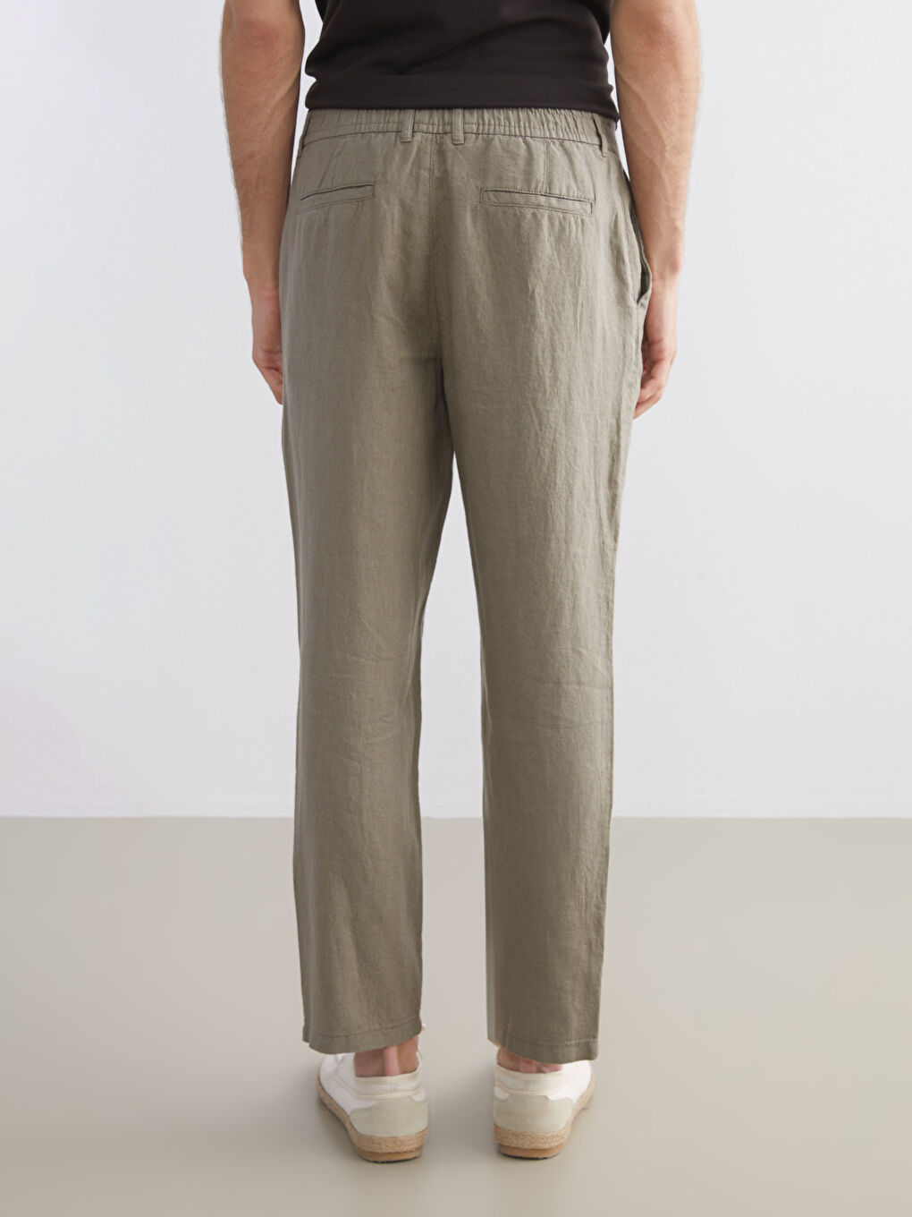 Yeşil Standart Kalıp %100 Keten Erkek Pantolon-3