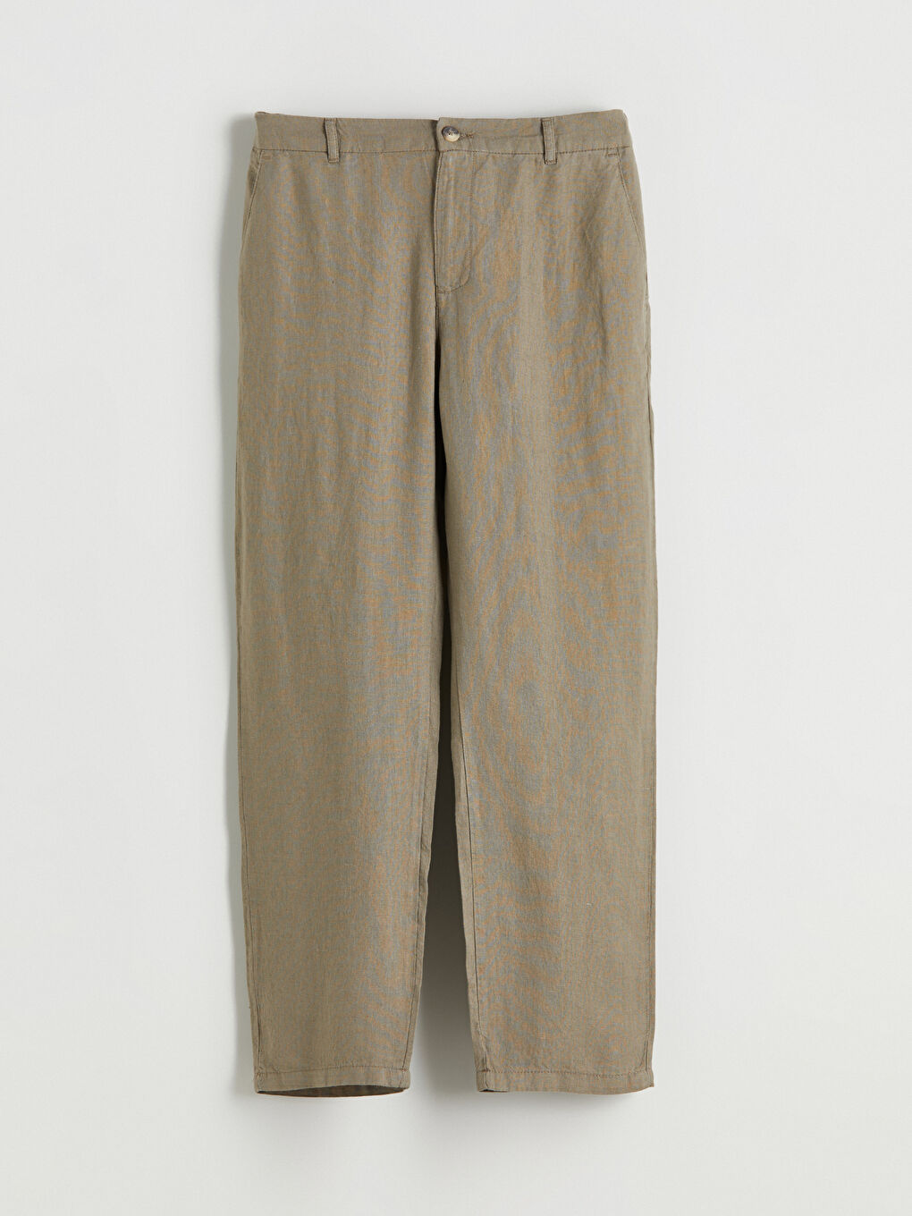 Yeşil Standart Kalıp %100 Keten Erkek Pantolon-4