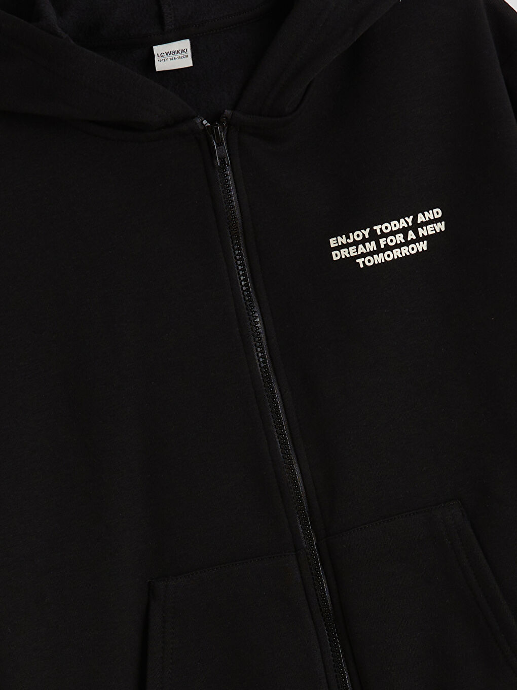 Siyah Kapüşonlu Erkek Çocuk Fermuarlı Sweatshirt-2