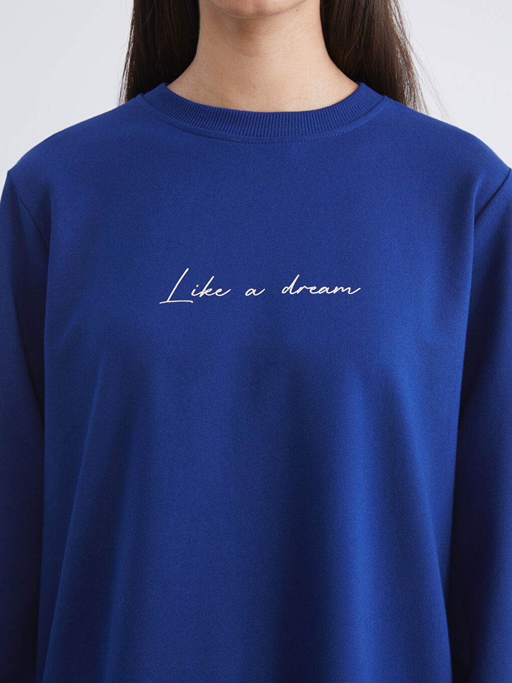 Lacivert Bisiklet Yaka Baskılı Kadın Sweatshirt Tunik-3