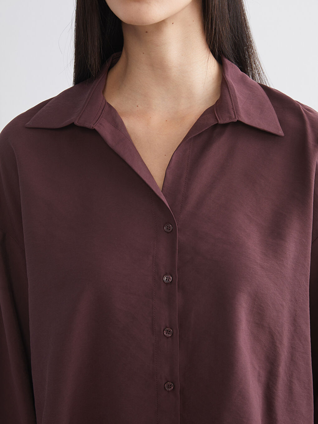 Bordo Oversize Modal Karışımlı Kadın Gömlek-2
