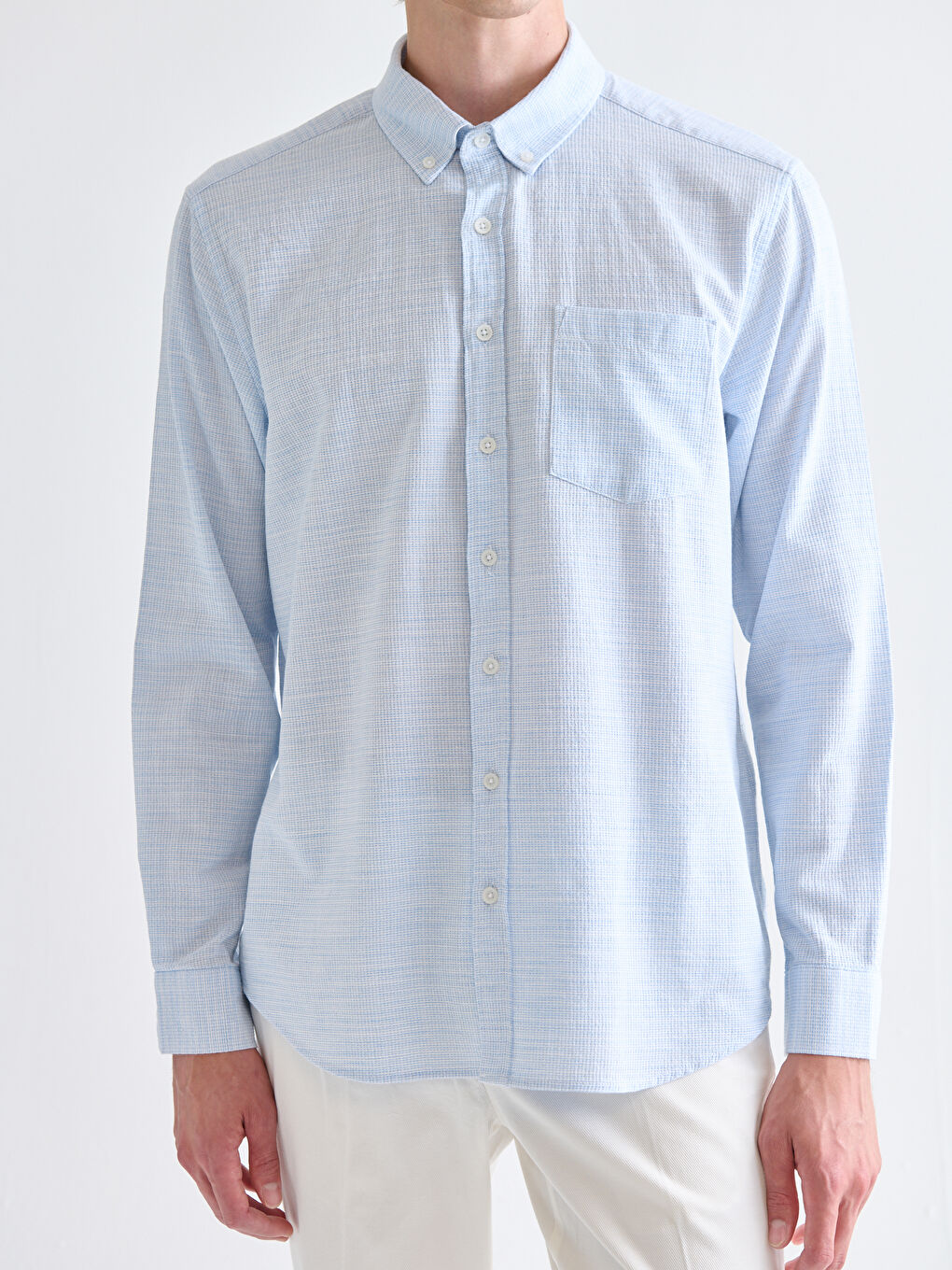 Mavi Regular Fit Uzun Kollu Armürlü Erkek Gömlek-2