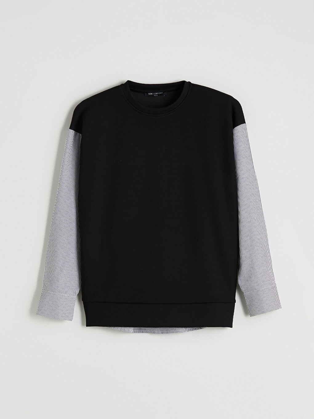 Siyah Bisiklet Yaka Çizgili Oversize Kadın Sweatshirt-4