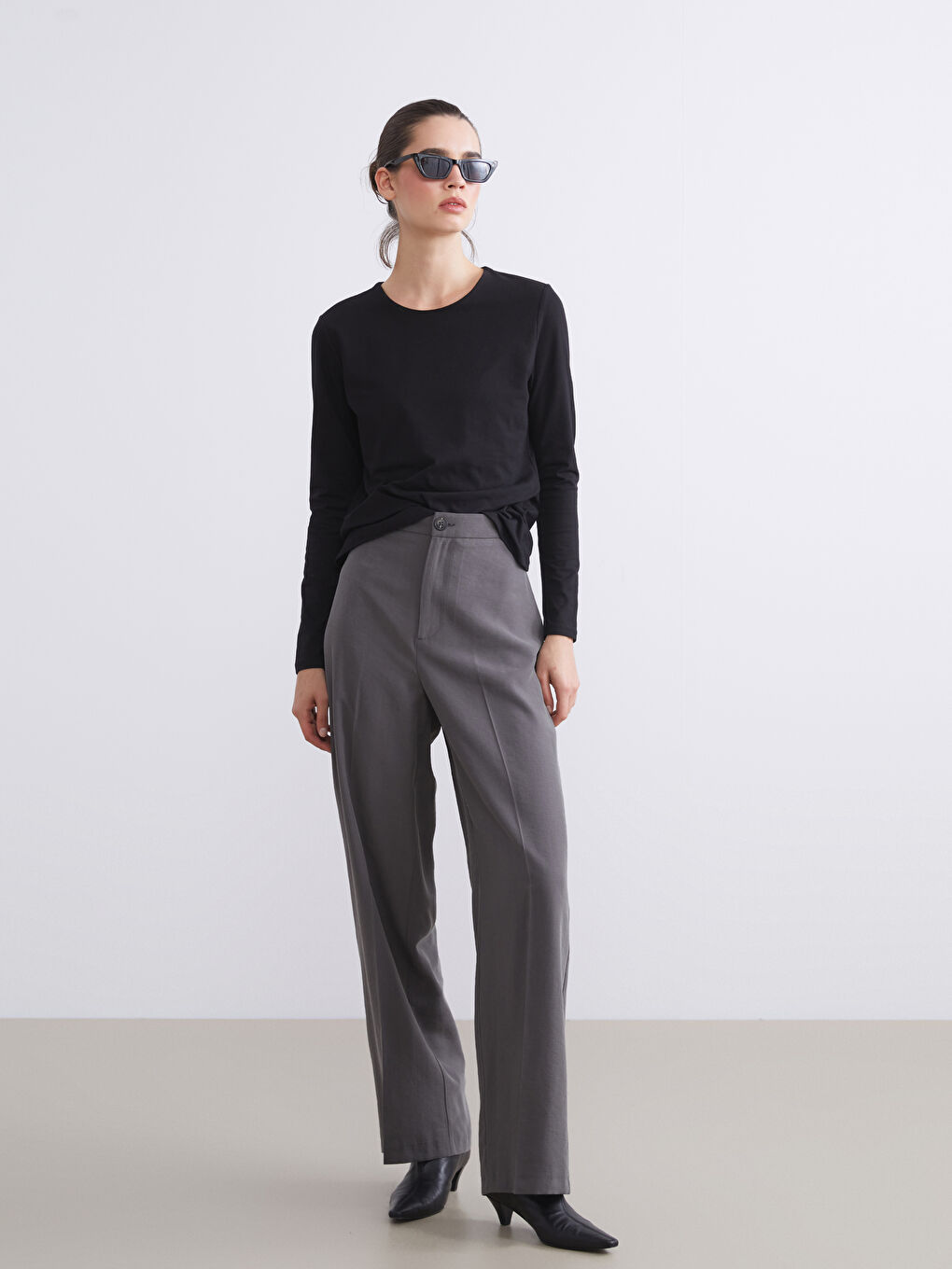 Antrasit Dar Fit Modal Karışımlı Kadın Pantolon