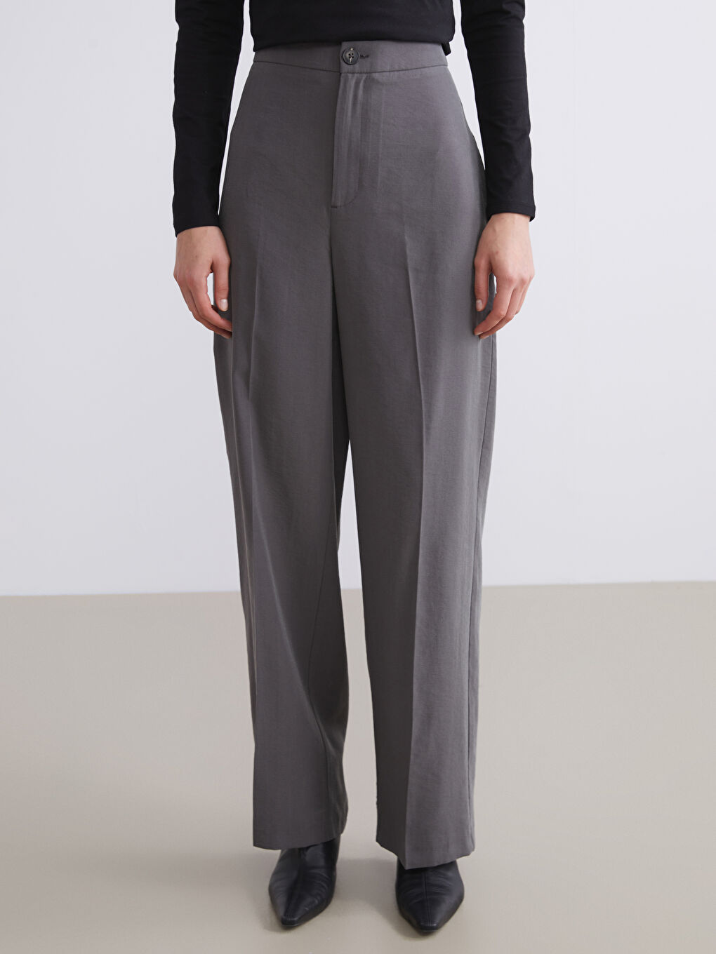 Antrasit Dar Fit Modal Karışımlı Kadın Pantolon-1