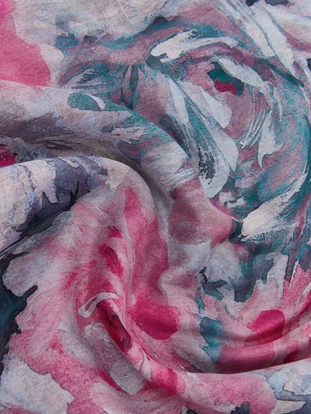 Pembe Çiçek Desenli Kadın Şal-2