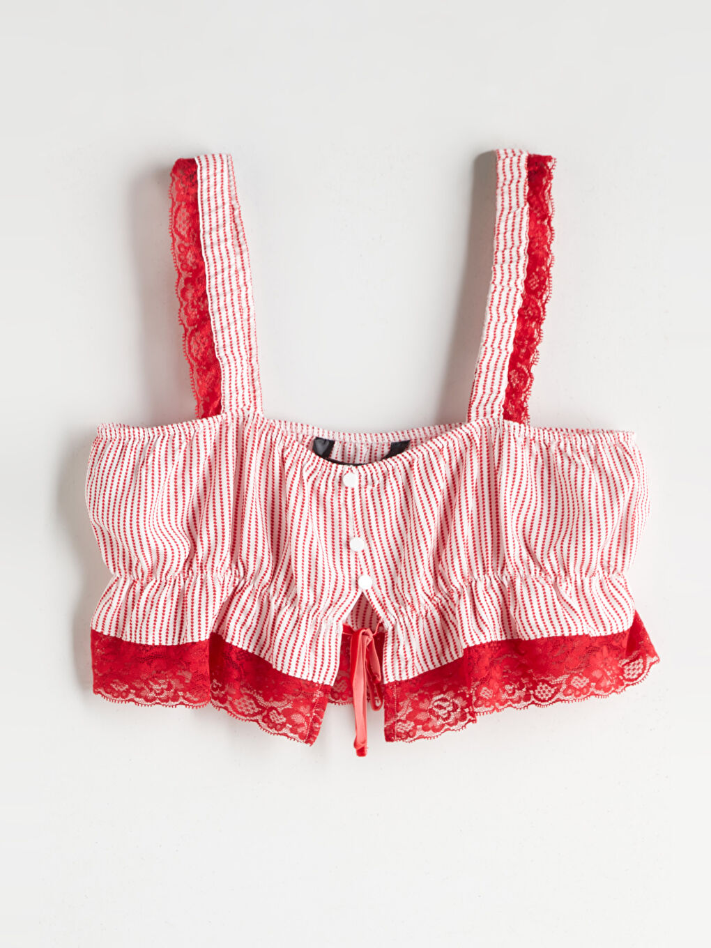 Beyaz Askılı Çizgili Kadın Pijama Üst