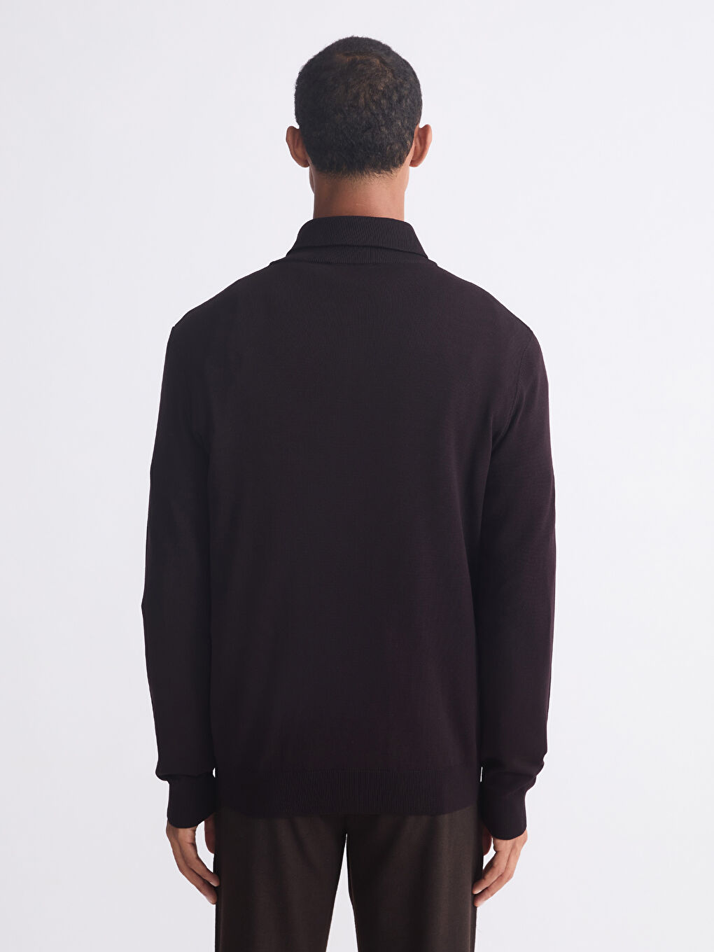 Kahverengi Fermuarlı Dik Yaka Erkek Triko Kazak-3