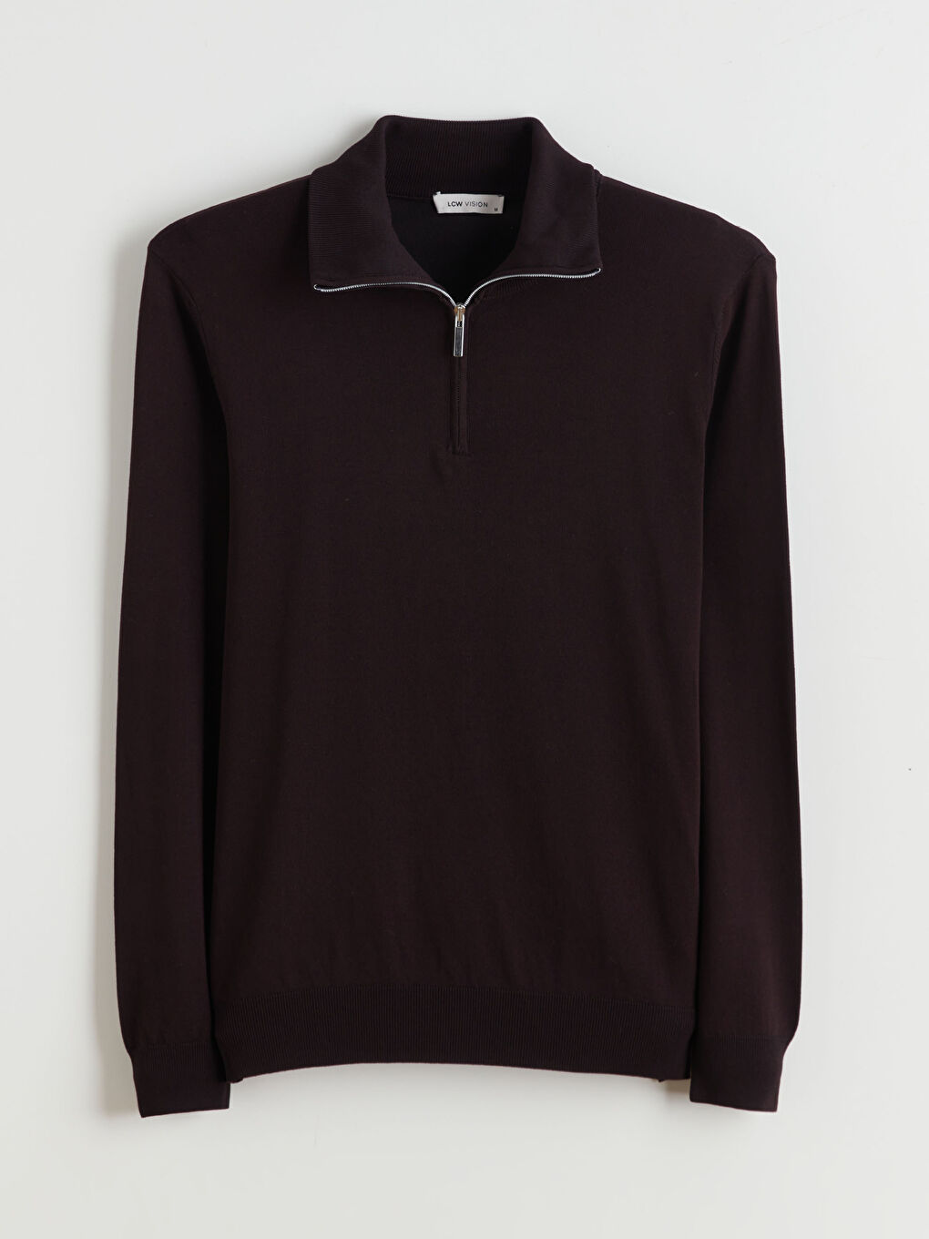 Kahverengi Fermuarlı Dik Yaka Erkek Triko Kazak-4