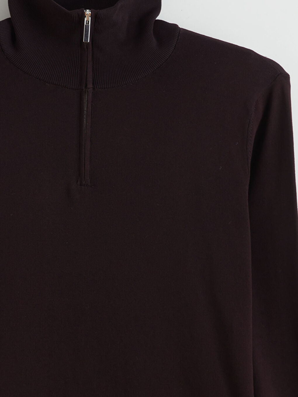 Kahverengi Fermuarlı Dik Yaka Erkek Triko Kazak-6