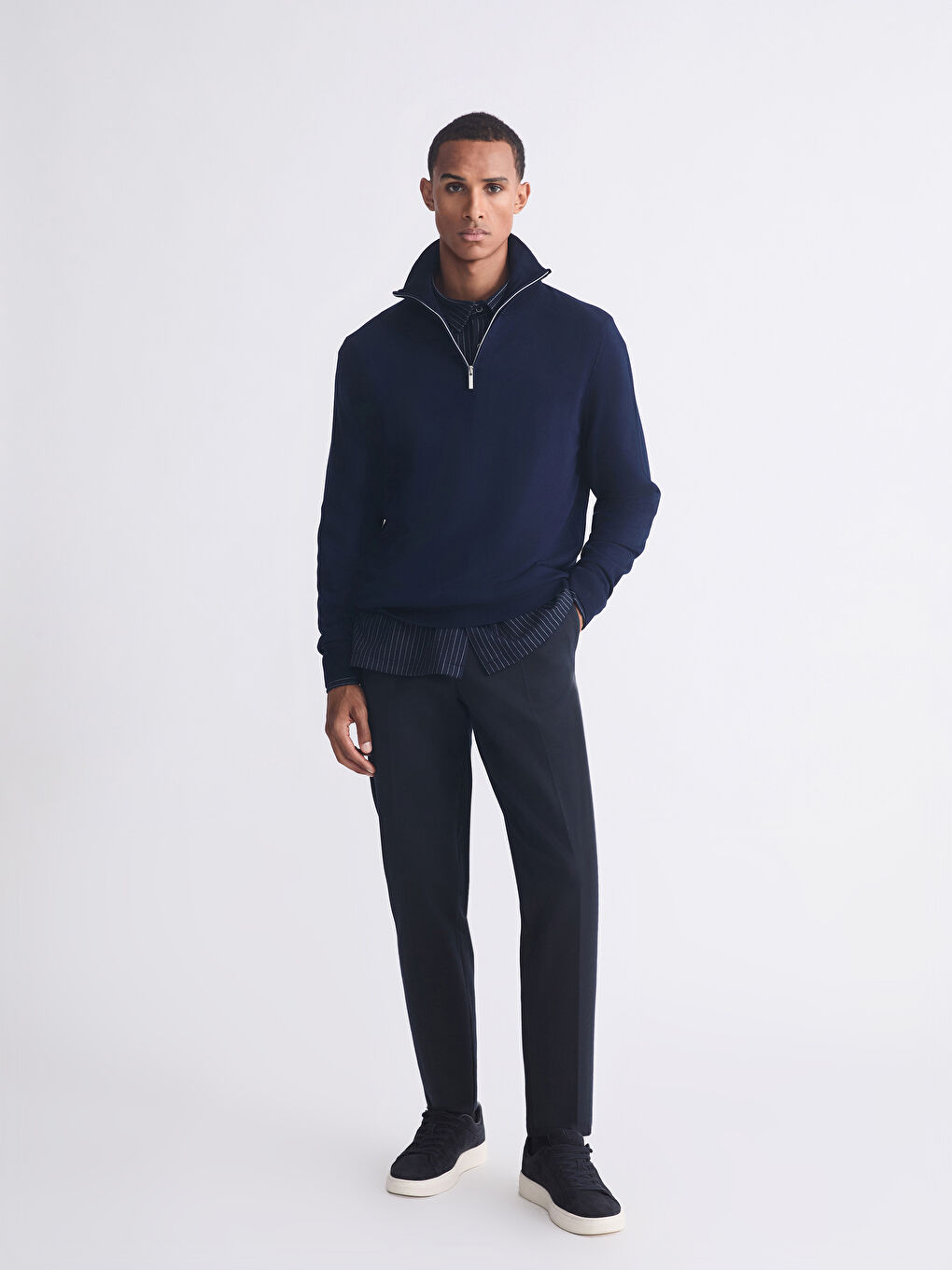 Lacivert Fermuarlı Dik Yaka Erkek Triko Kazak-1