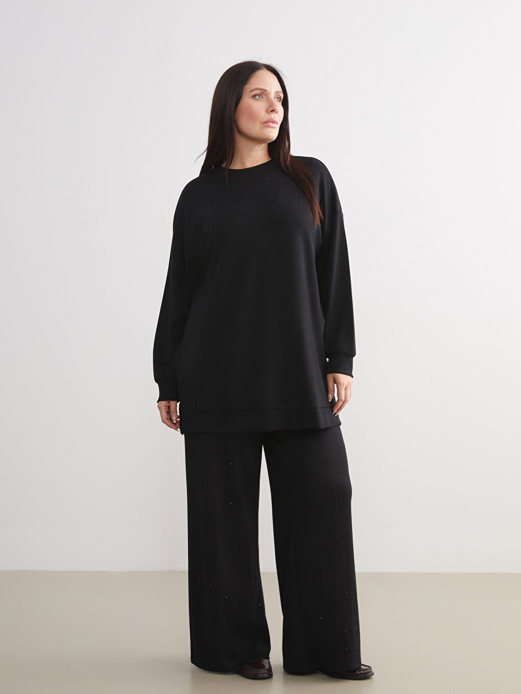 Siyah Bisiklet Yaka Kadın Sweatshirt Tunik-5