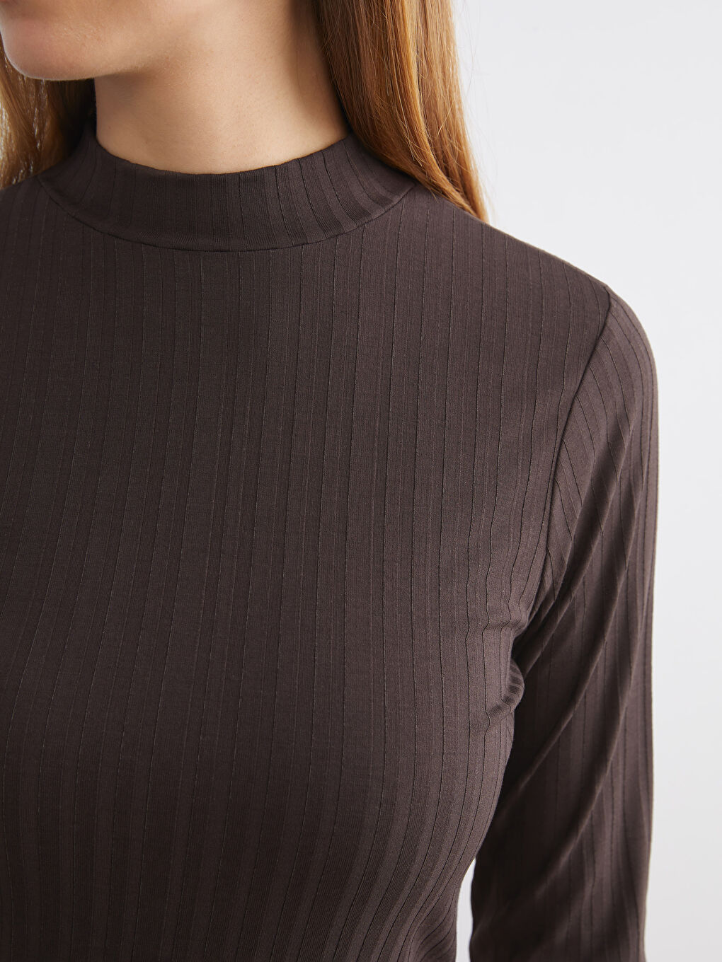 Kahverengi Dik Yaka Kadın Body-3