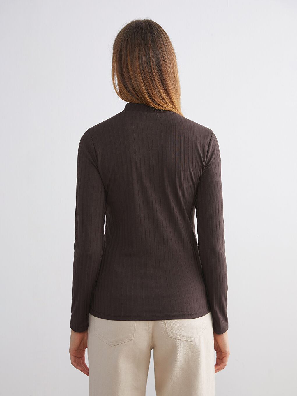 Kahverengi Dik Yaka Kadın Body-4