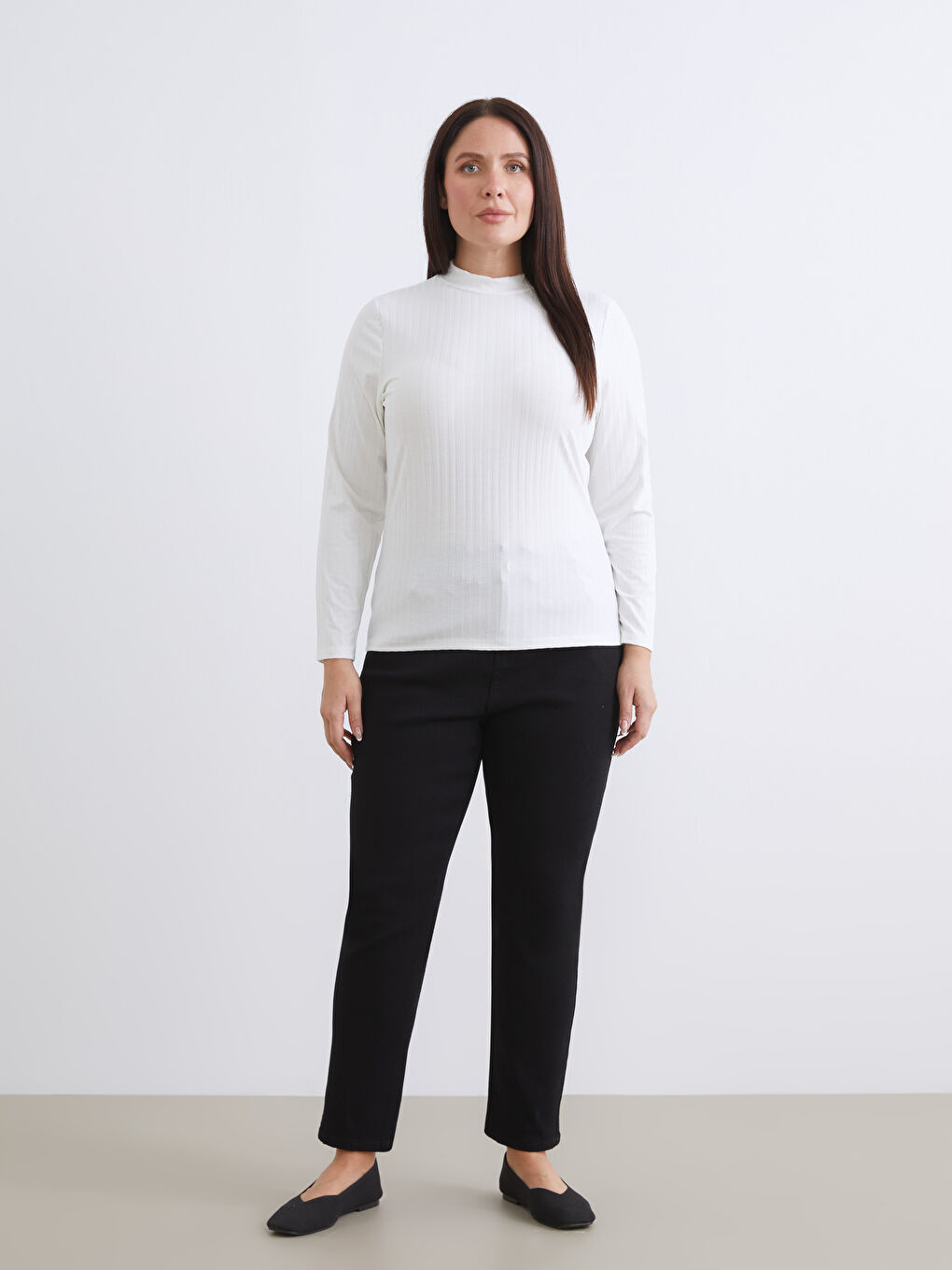 Ekru Dik Yaka Kadın Body-5