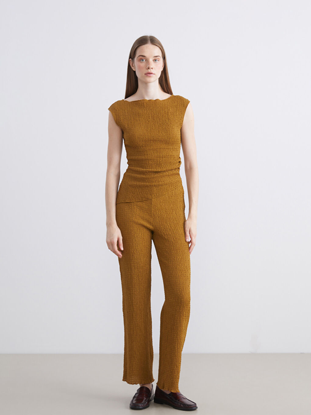 Yeşil Kayık Yaka Dokulu Bluz-1