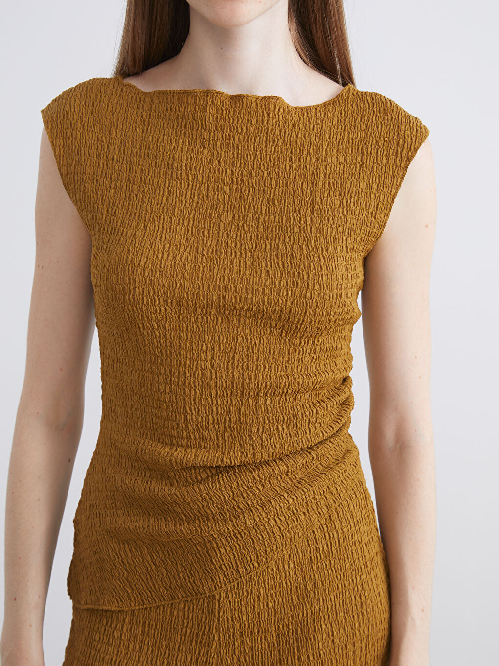 Yeşil Kayık Yaka Dokulu Bluz-2