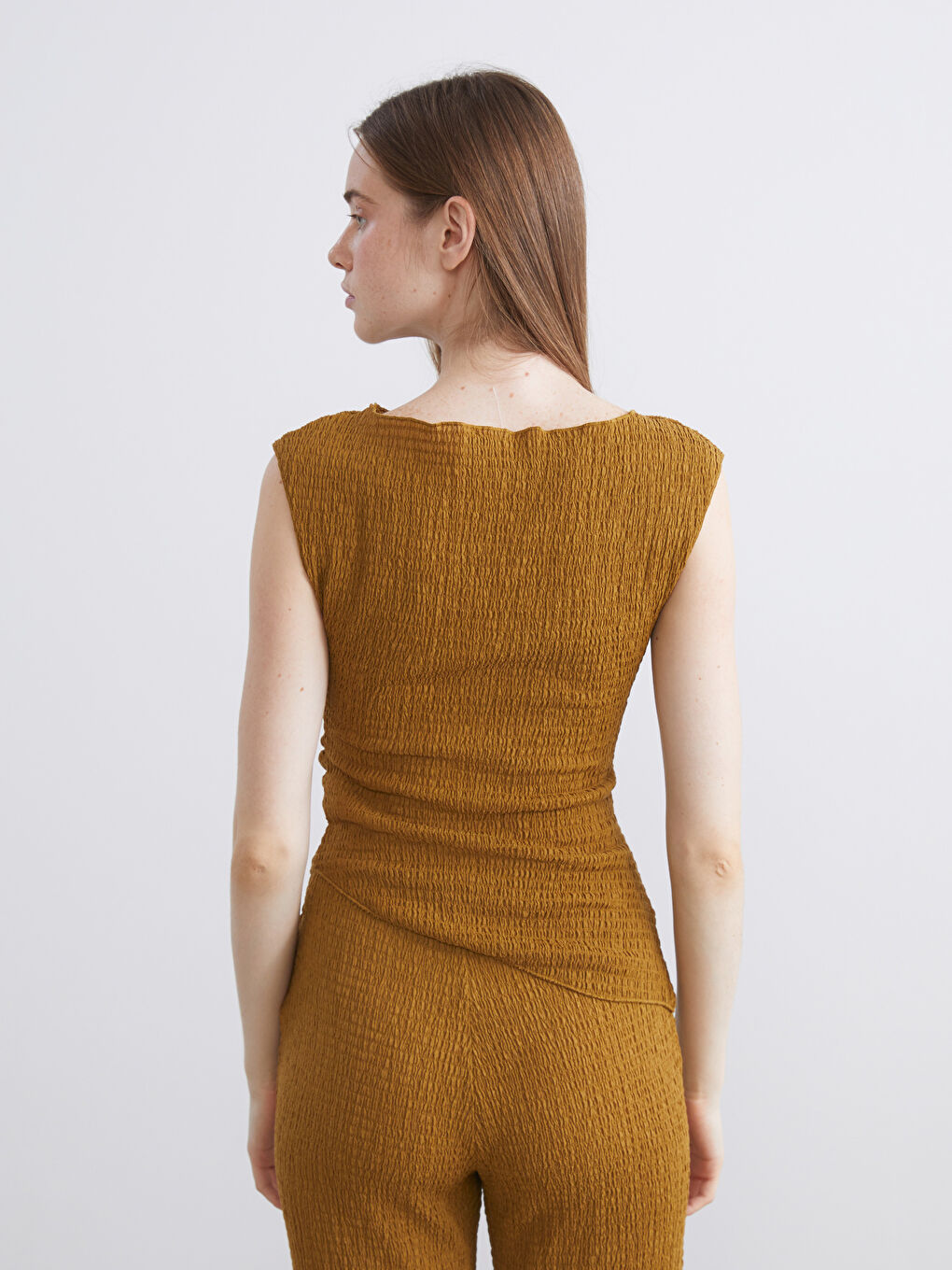 Yeşil Kayık Yaka Dokulu Bluz-3