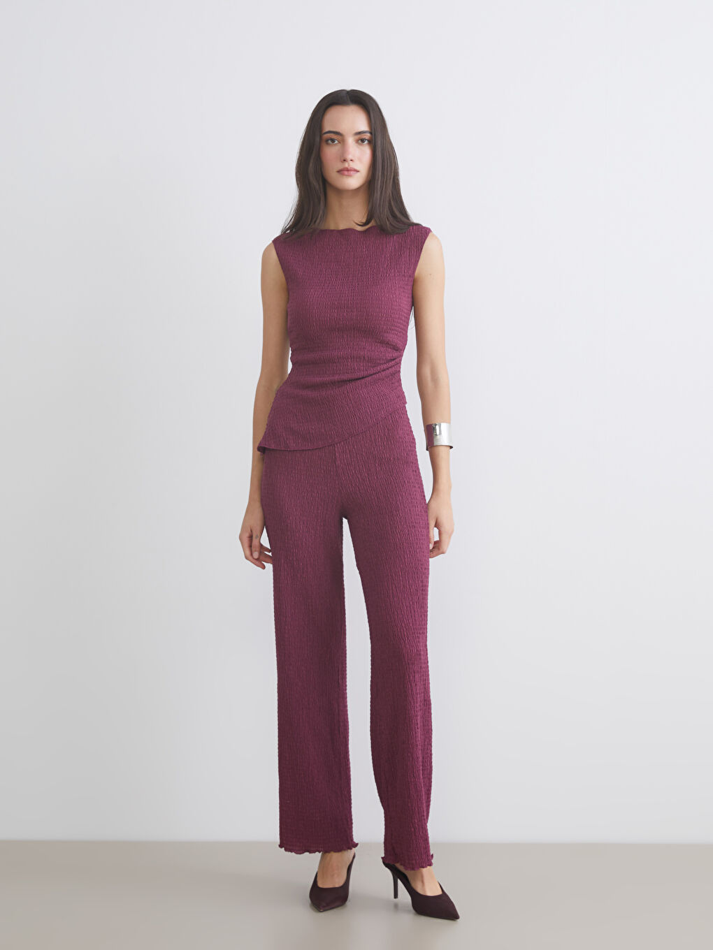 Mürdüm Kayık Yaka Dokulu Bluz-1