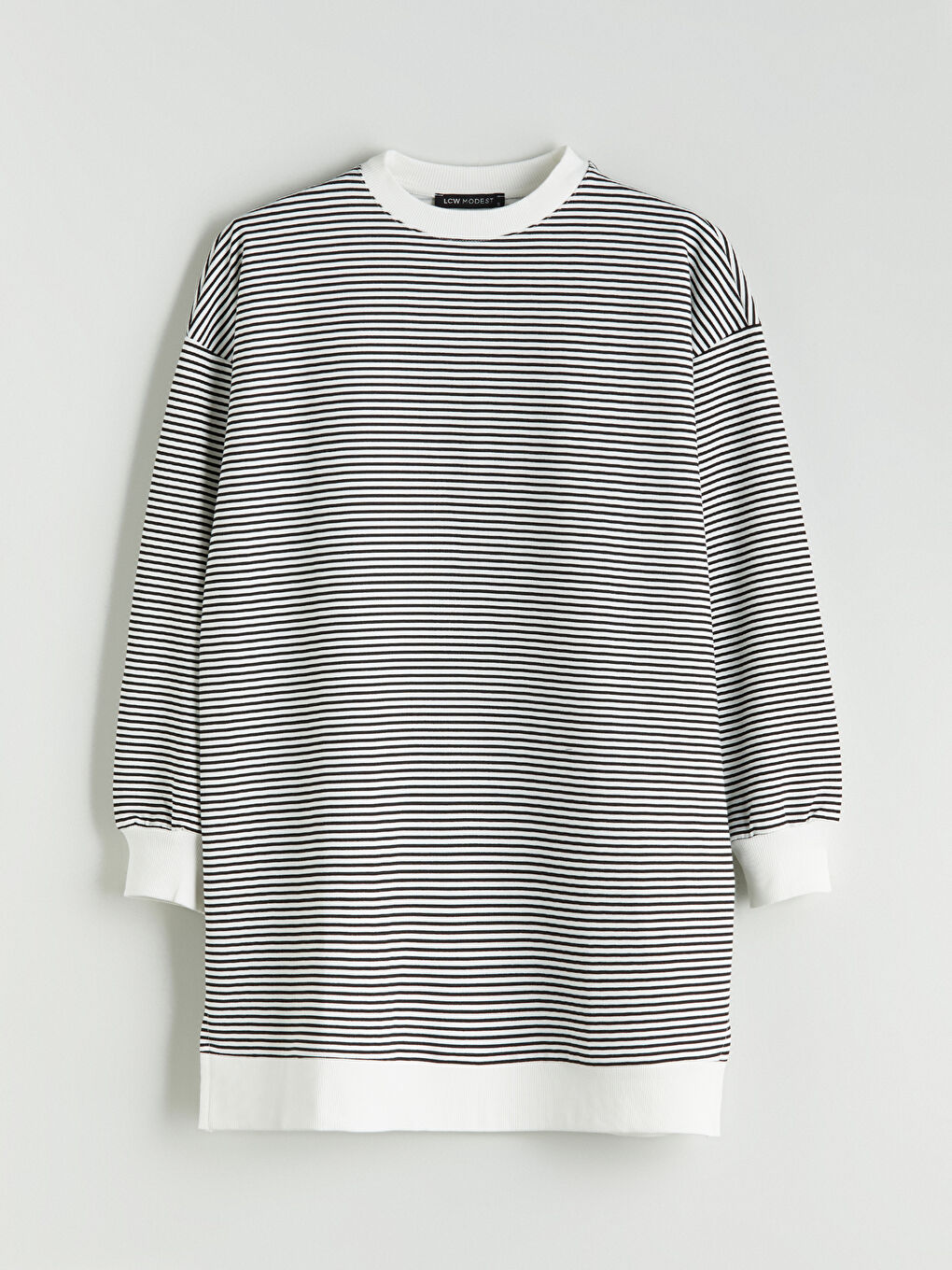 Siyah Büyük Beden Bisiklet Yaka Çizgili Kadın Sweatshirt Tunik-6