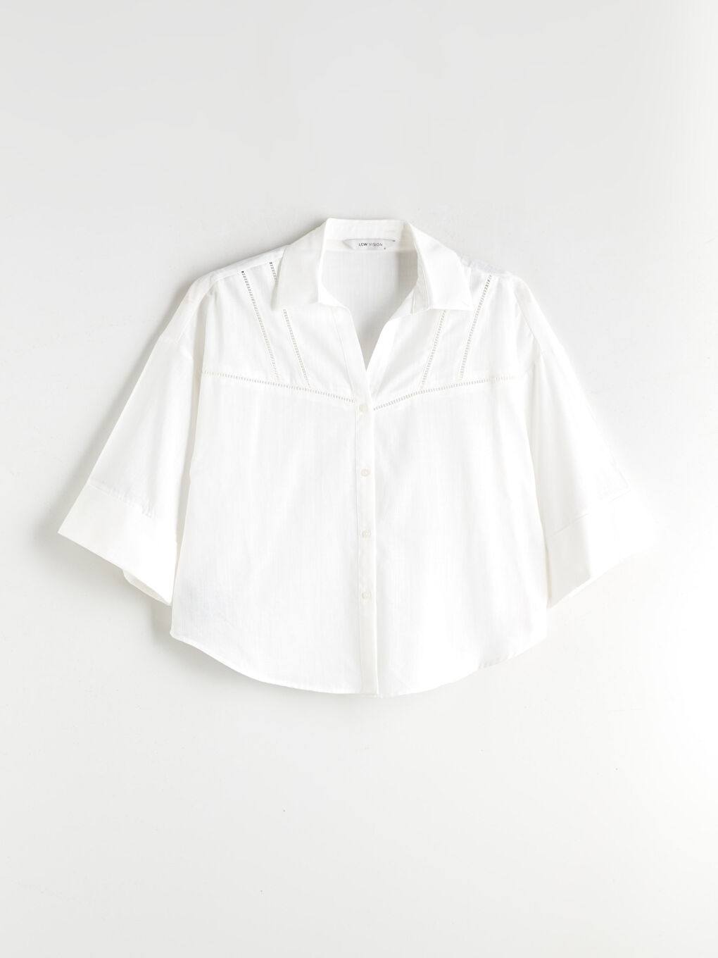 Ekru Ajurlu Oversize Poplin Kadın Gömlek-4