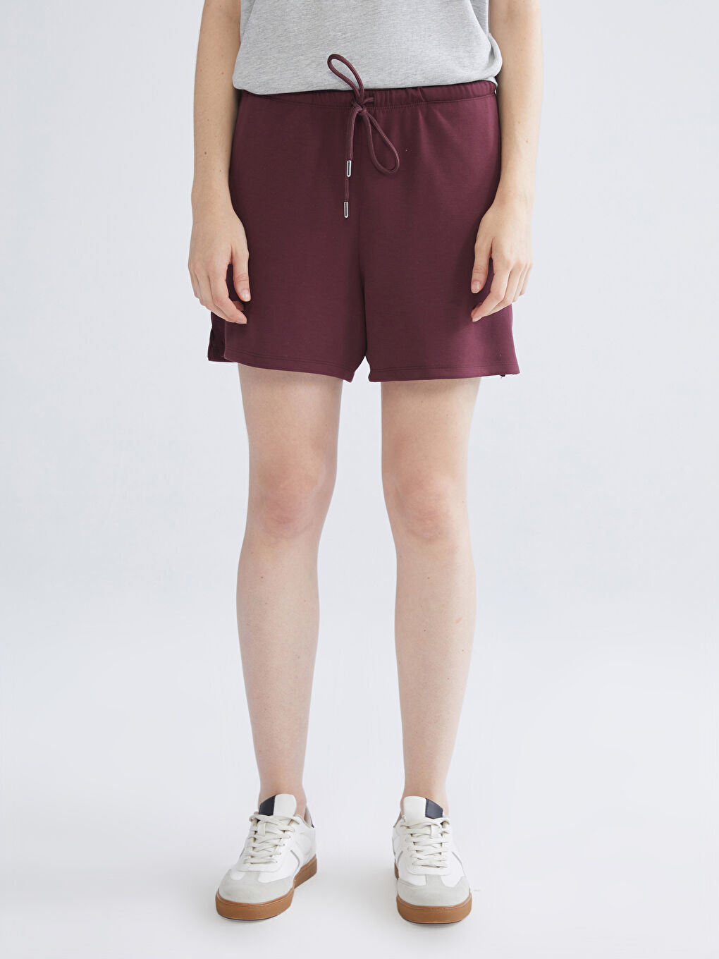 Mürdüm Beli Lastikli Kadın Şort-1