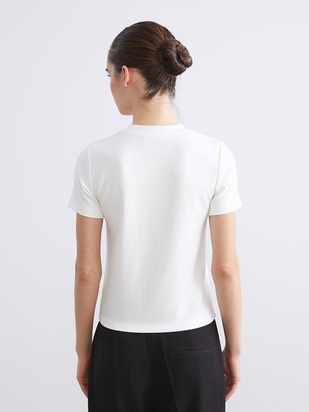 Crew Neck Rhinestone Embellished Blouse-3