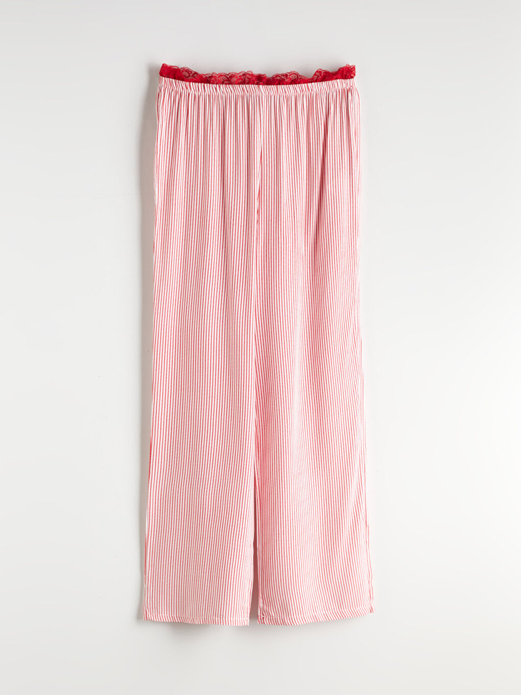 Beyaz Beli Lastikli Çizgili Kadın Pijama Alt