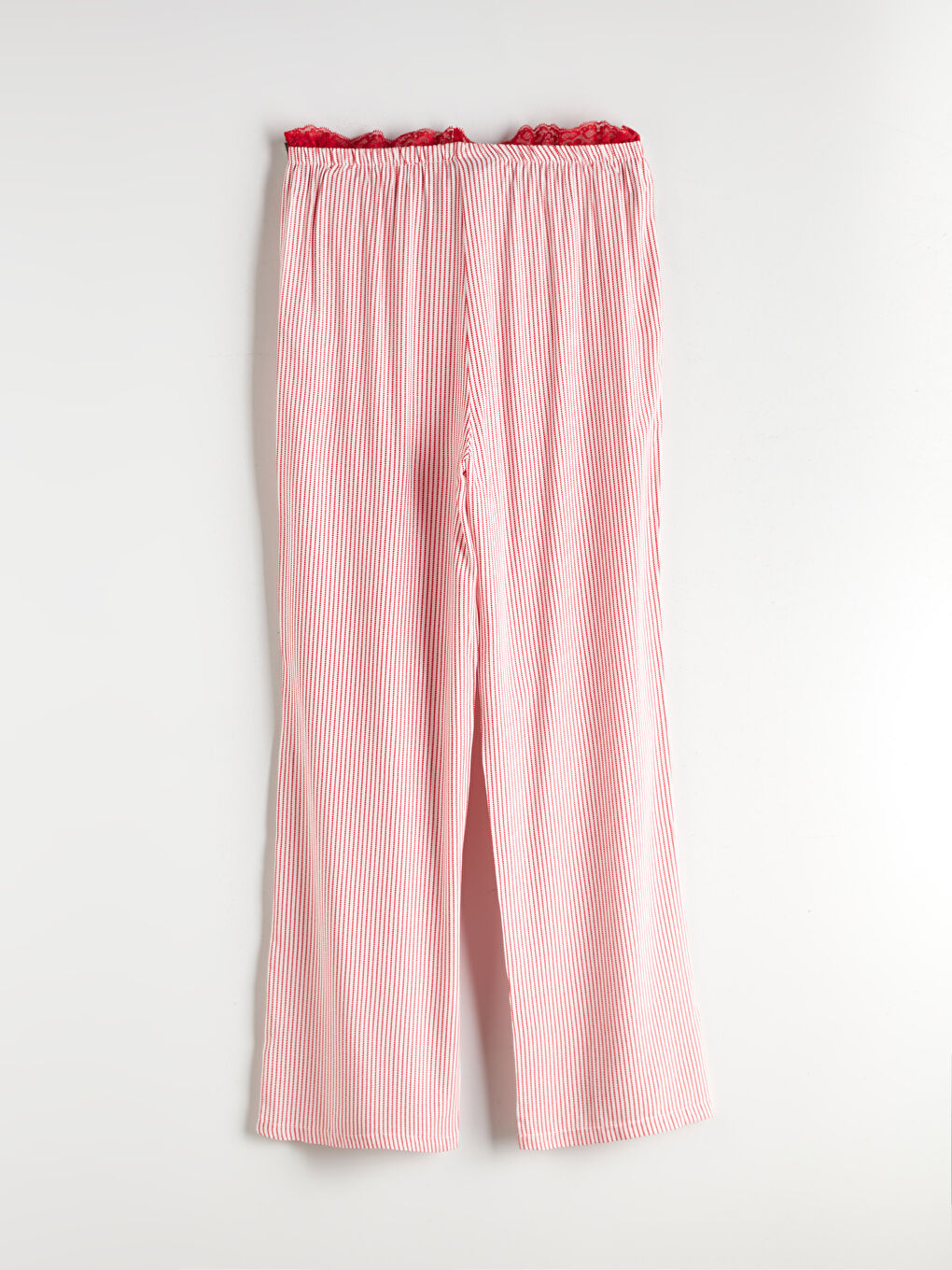 Beyaz Beli Lastikli Çizgili Kadın Pijama Alt-1