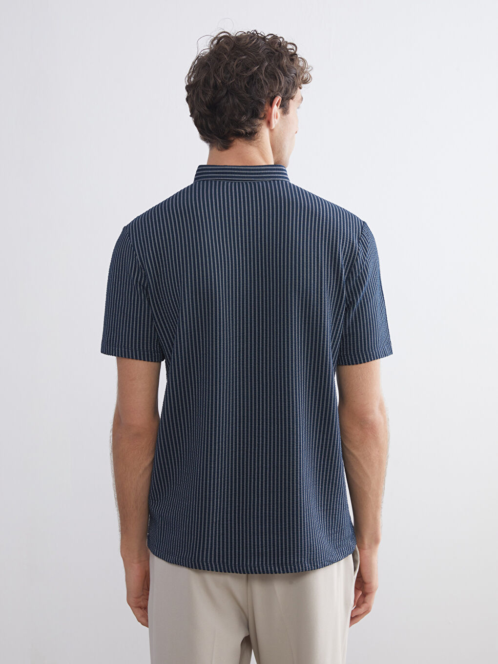 Lacivert Polo Yaka Çizgili Erkek Tişört-3