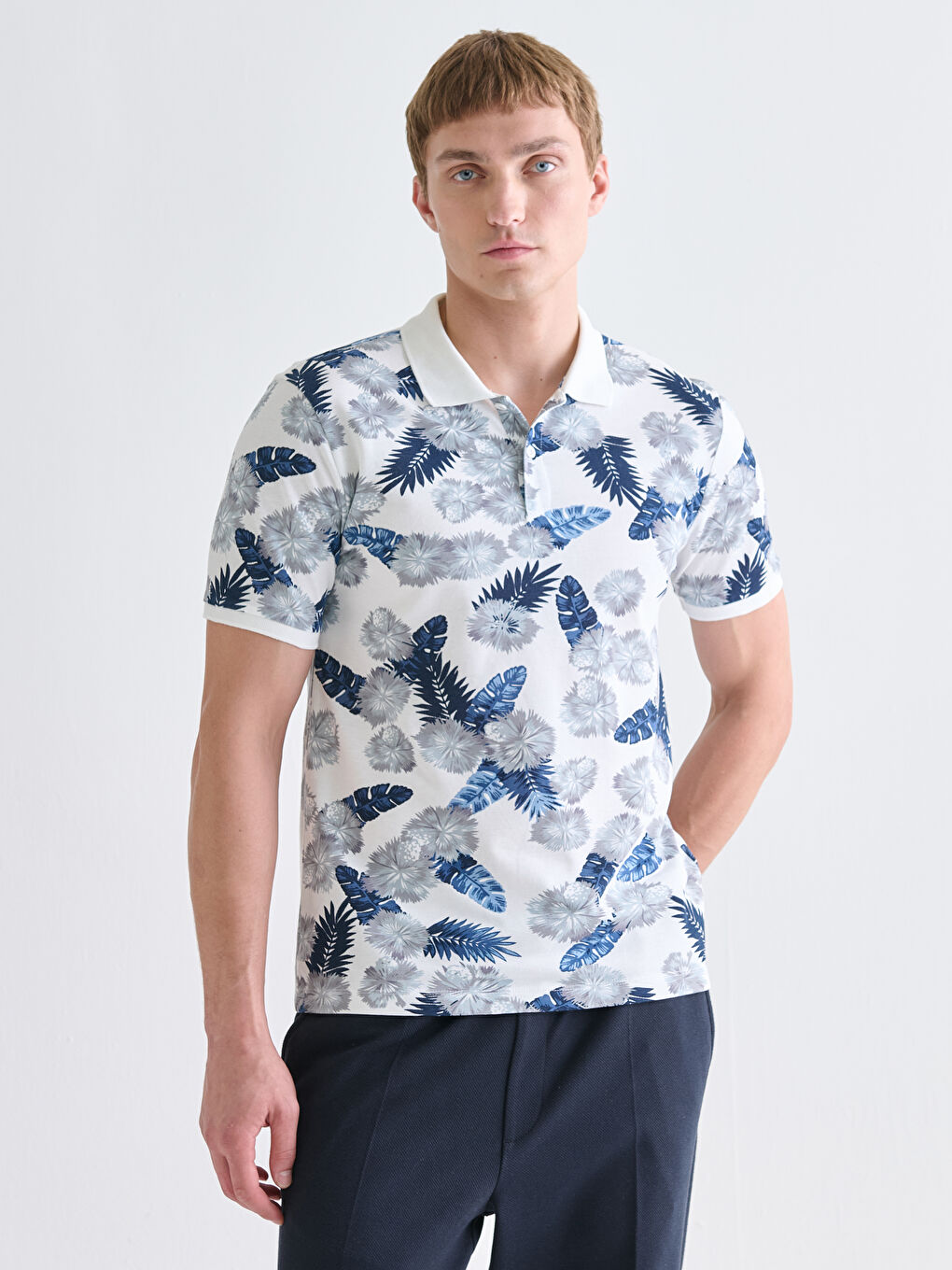 Polo Neck Patterned Pique Men's T-Shirt