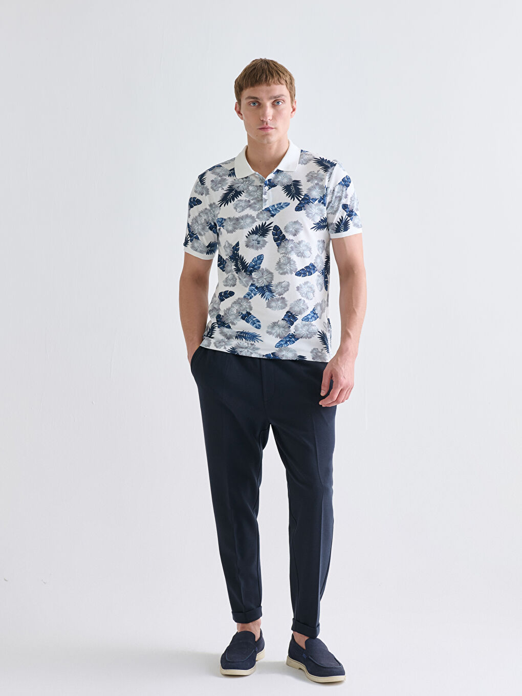 Polo Neck Patterned Pique Men's T-Shirt-1