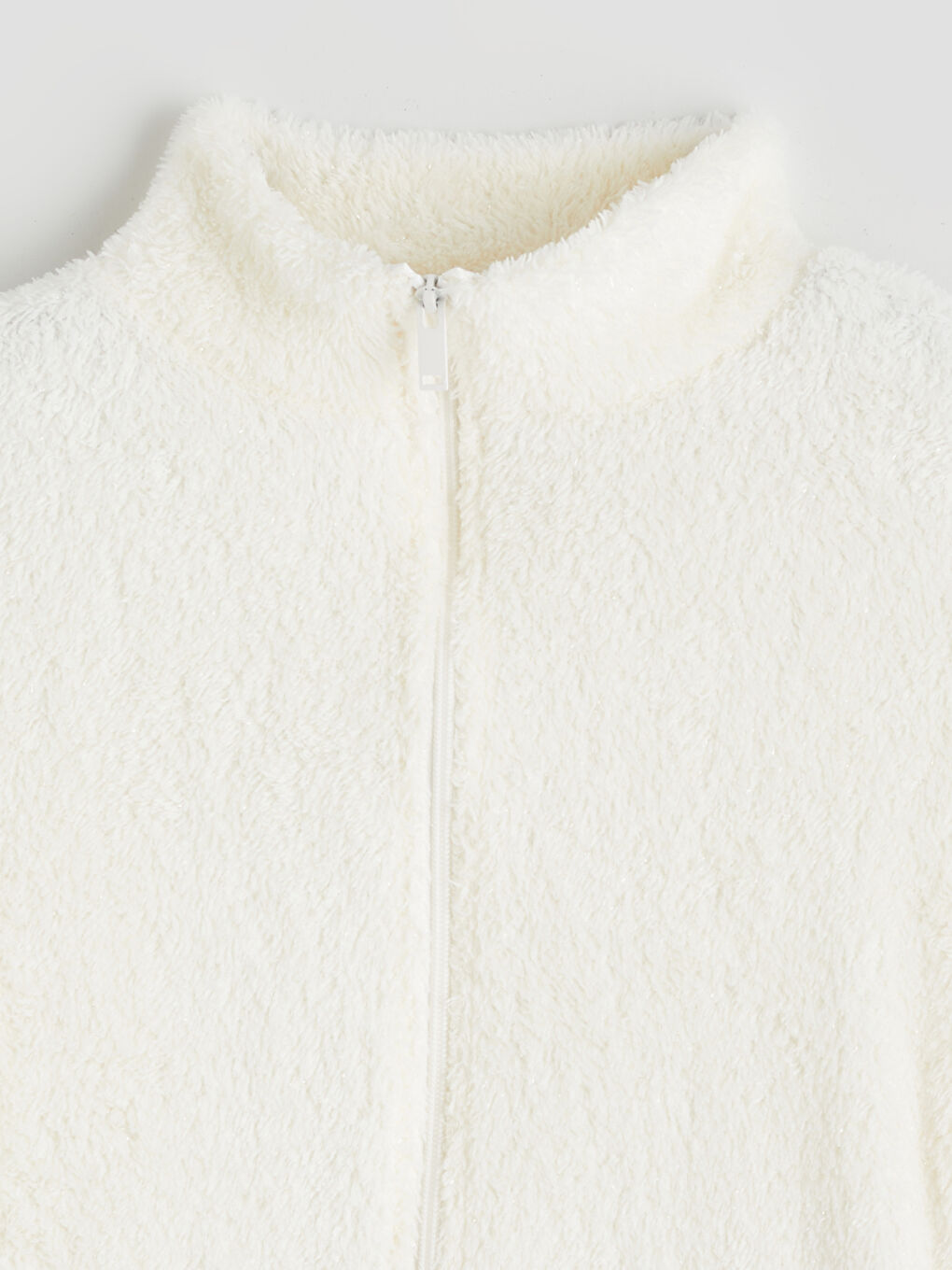 Ekru Dik Yaka Kadın Polar Hırka-5