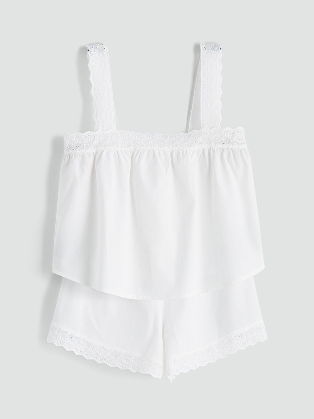 LCW DREAM Square Collar Broderie Women's Shortie Pyjama Set -W5KH85Z8-FFB