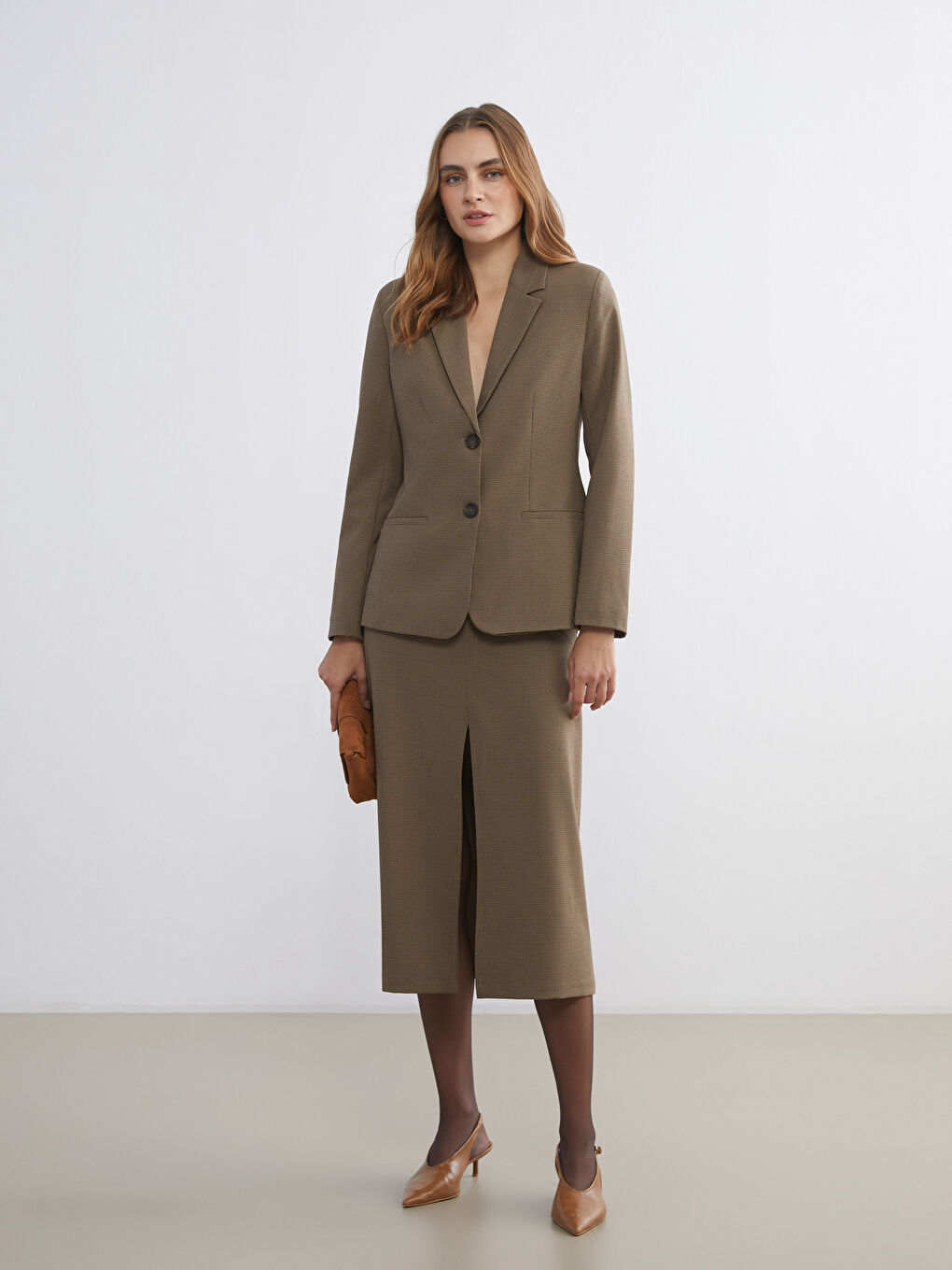 High Waist Plaid Slit Detail Skirt-2