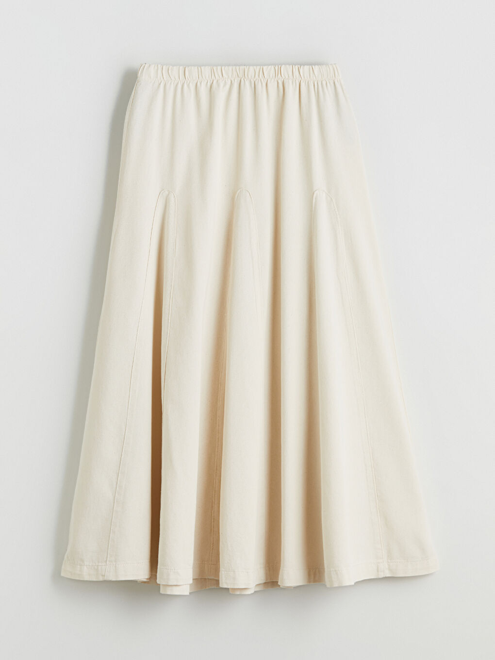 Ekru Beli Lastikli Kloş Jean Etek-4