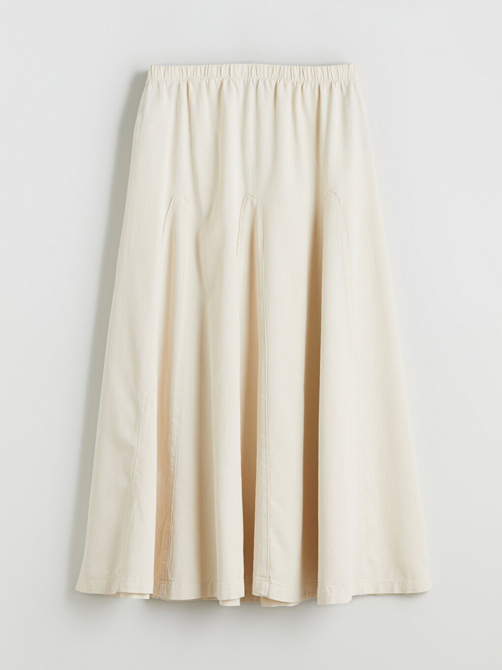 Ekru Beli Lastikli Kloş Jean Etek-5