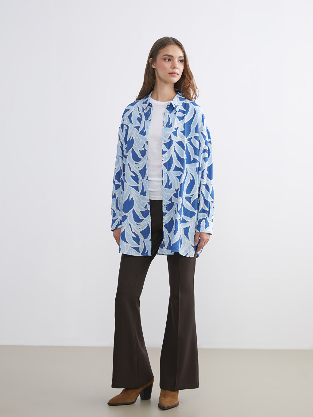 Kahverengi Beli Lastikli İspanyol Paça Kadın Pantolon-2