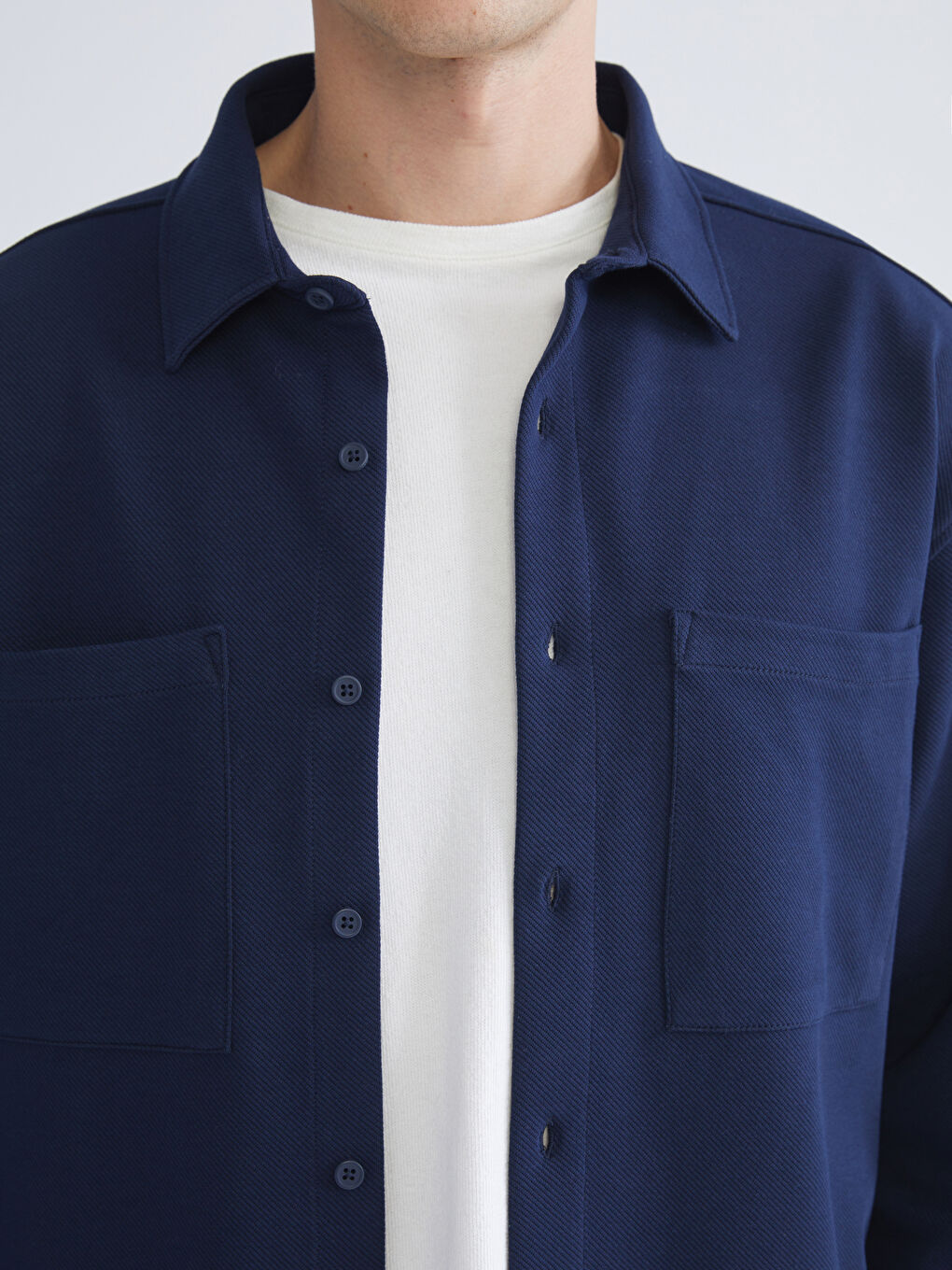Lacivert Regular Fit Uzun Kollu Erkek Gömlek-2