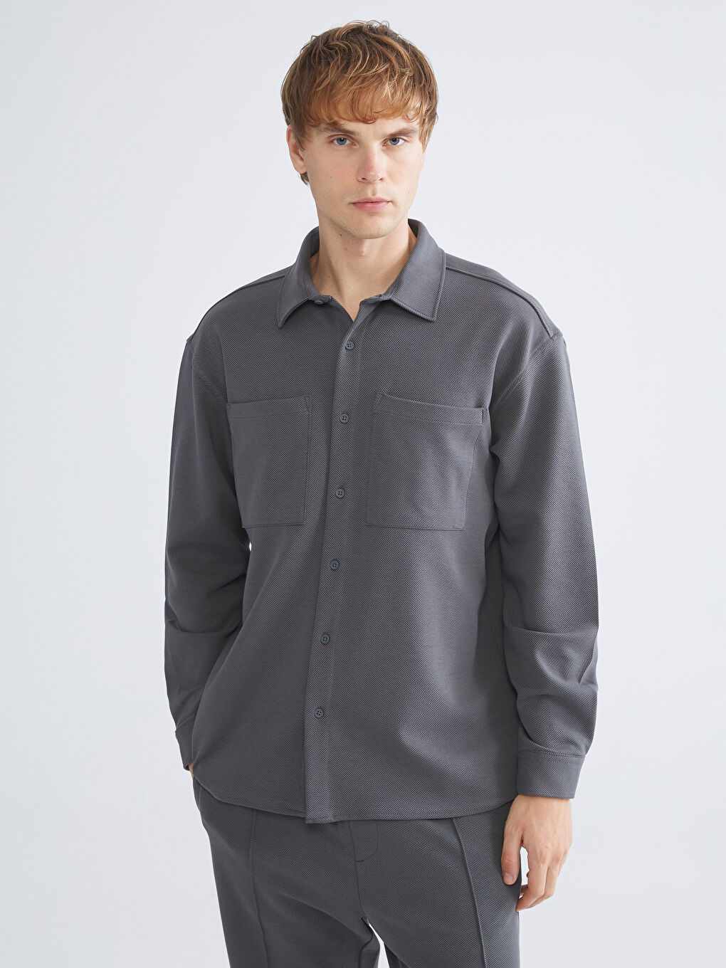Antrasit Regular Fit Uzun Kollu Erkek Gömlek-1