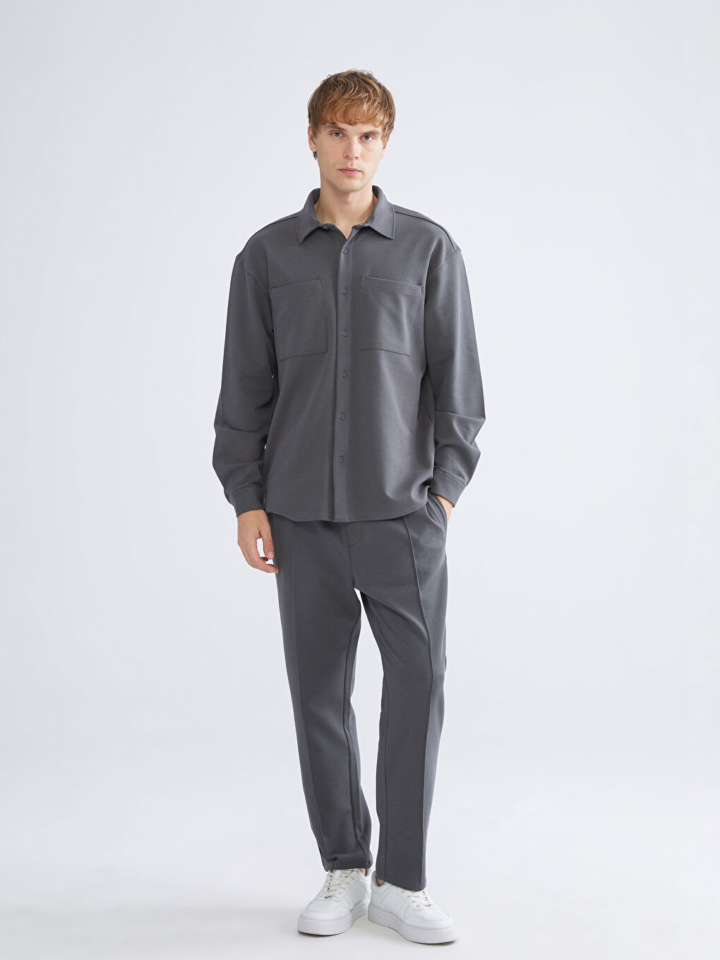 Antrasit Regular Fit Uzun Kollu Erkek Gömlek-2