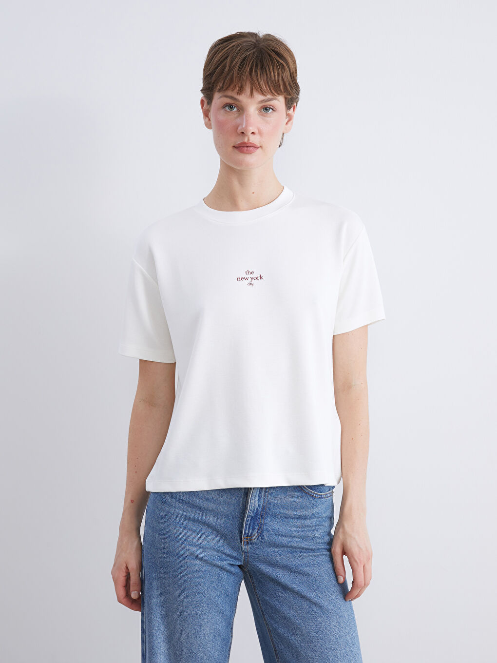 LCW Comfort Crew Neck New York Printed Women's T-Shirt -W5KI29Z8-R9J