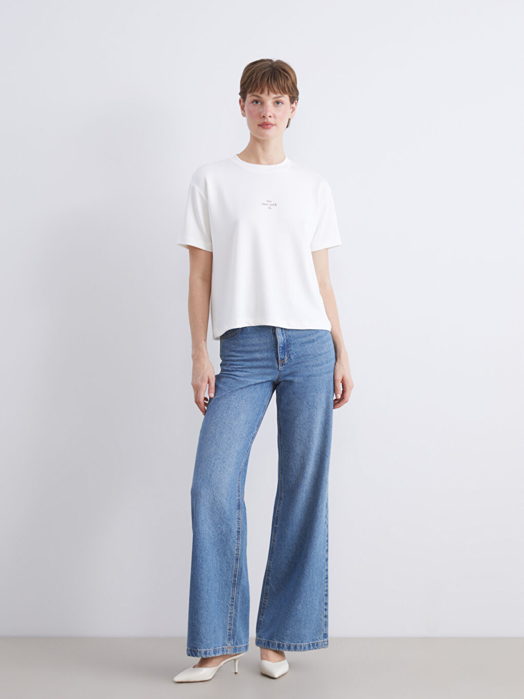 LCW Comfort Crew Neck New York Printed Women's T-Shirt -W5KI29Z8-R9J