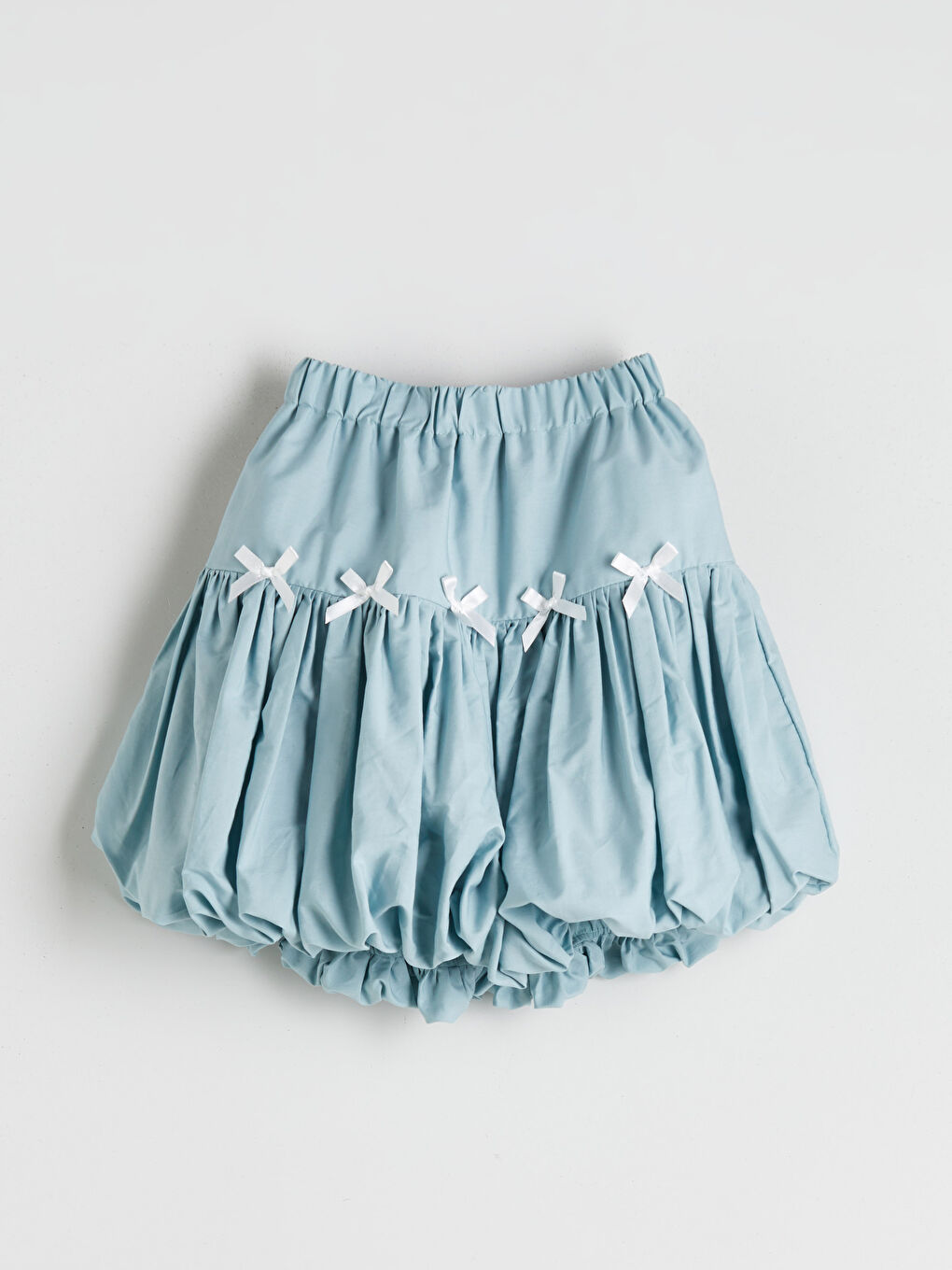 Mavi Beli Lastikli Fiyonk Detaylı Genç Kız Balon Etek-4